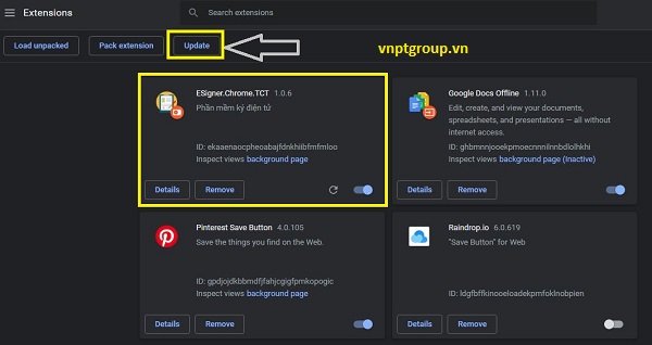 Cập nhật addon để sử dụng
