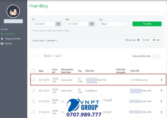 Cách Lấy hóa đơn Grap - In hóa đơn Grap đơn giản 6 danh sách chuyến đi grap