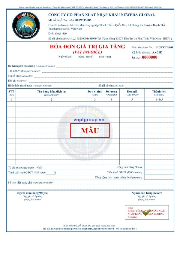 mẫu Hóa Đơn Điện Tử VNPT Giá Rẻ 