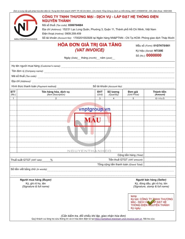 Mẫu Hóa Đơn Điện Tử VNPT Giá Rẻ 5