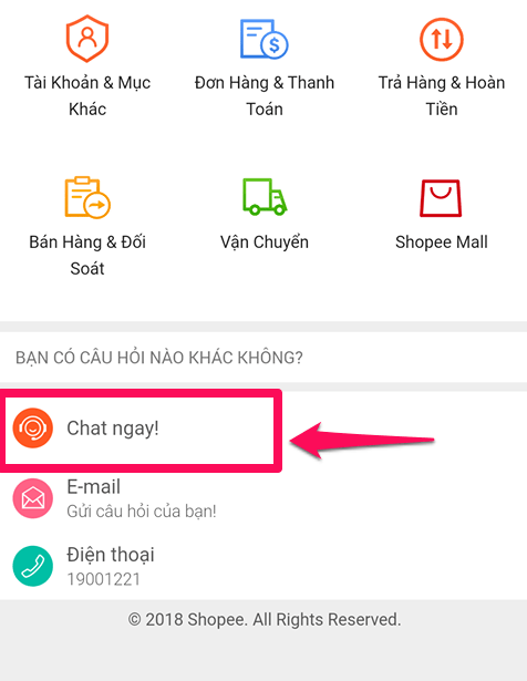 Tổng đài Shopee - Hotline hỗ trợ nhanh chóng 24/7 3 Chọn ô Chat ngay
