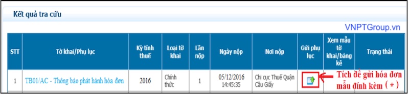 Nộp kèm file thông báo phát hành hóa đơn điện tử vnpt