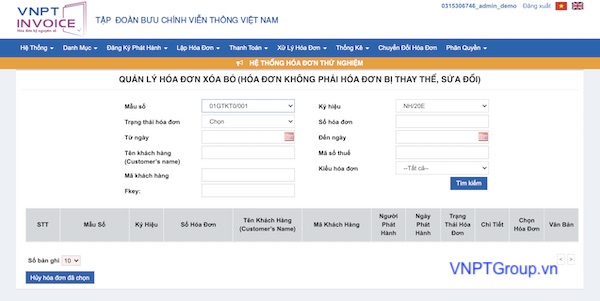 hủy hóa đơn điện tử VNPT