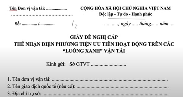 Chi tiết cách đăng ký Luồng Xanh Vận tải hàng hóa 4 ĐƠN ĐĂNG KÝ CẤP LUỒNG XANH
