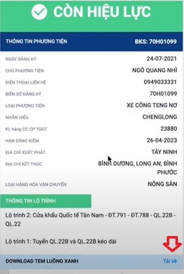 Chi tiết cách đăng ký Luồng Xanh Vận tải hàng hóa 9 Tải đơn có mã QR luồng xanh