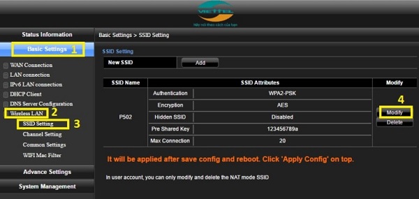 Cách đổi mật khẩu wifi viettel bằng điện thoại, máy tính 6 tiến hành thay đổi password Wifi