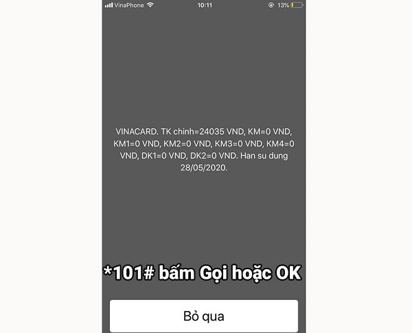 Kiểm tra tài khoản vinaphone bằng USSD