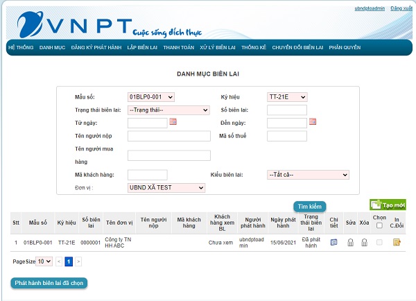 Hướng dẫn phát hành Biên lai điện tử VNPT sử dụng Chữ ký số 3 Lập, phát hành biên lai.