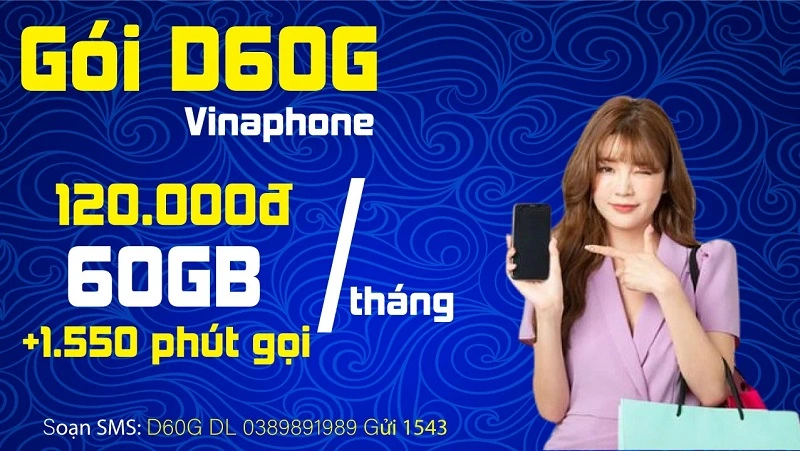 Cách đăng ký gói D60G Vinaphone 1.530 Phút gọi + 60GB DATA 2 Gói cước D60G vinaphone