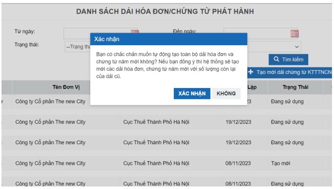 Tạo dải ký hiệu hóa đơn/chứng từ VNPT năm 2024 3 Xác nhận khởi tạo dải hóa đơn năm 2024.
