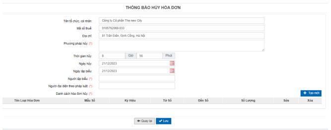 Tạo dải ký hiệu hóa đơn/chứng từ VNPT năm 2024 5 tạo thông báo hủy