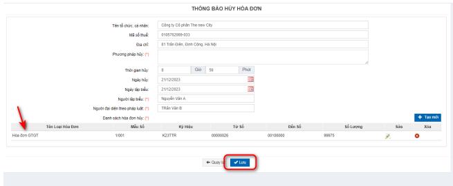 Tạo dải ký hiệu hóa đơn/chứng từ VNPT năm 2024 9 Dải hóa đơn hủy