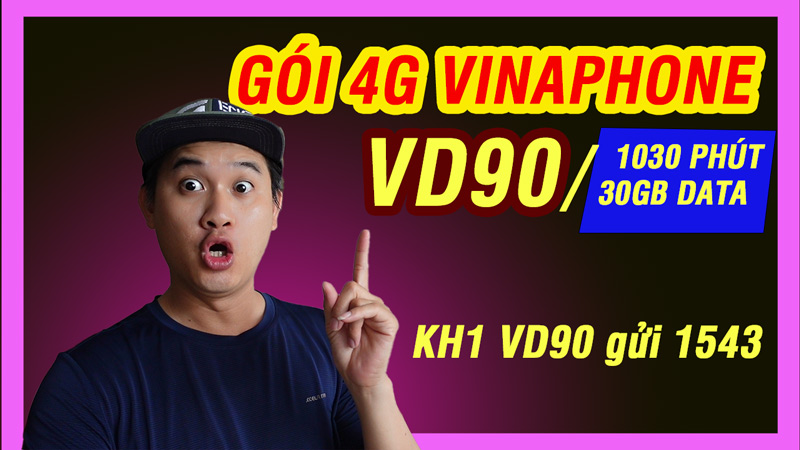 Gói cước 4G VD90 Vinaphone - 90K - 1030 phút gọi - 30GB/tháng 1 Gói cước 4G VD90 Vinaphone